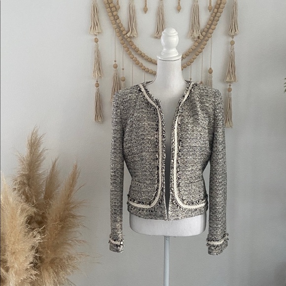 Ellen Tracy tweed blazer jacket sparkle black cream grey Chanel vibe size 10 - Picture 11 of 16
